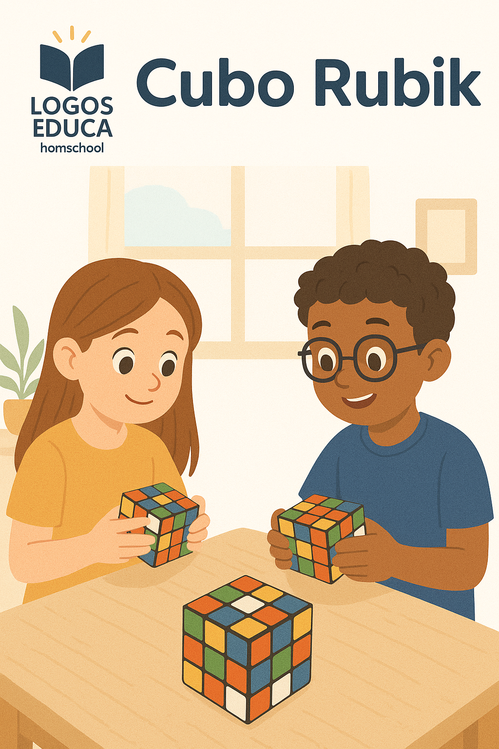Niños jugando con cubo Rubik